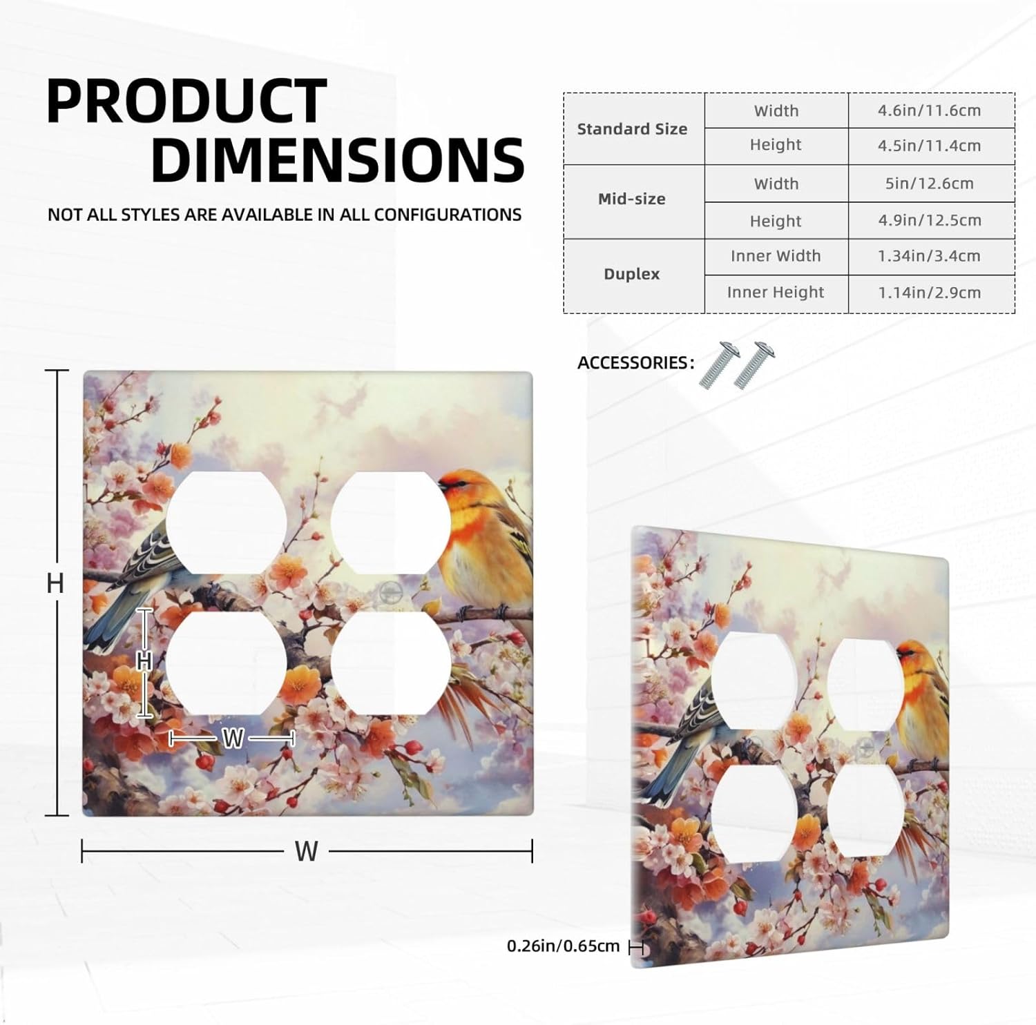 Decorative Outlet Covers Birds Sitting on Tree Branch Pink Flower 2 Gang Wall Plate Double Duplex Light Switch Cover Switch Plate Covers Faceplate for Bedroom Home Decor