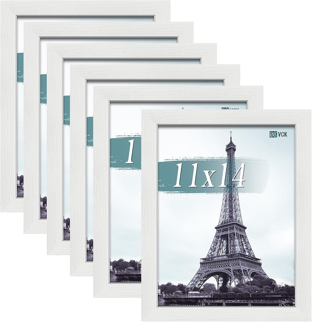 VCK 11x14 Picture Frames white Set of 6, Wide Border Wood Multi Certificate 11 x 14 Frame, Family Photos, Office Prints, Studio/Gallery Artwork, Woodgrain Series, Wall Hanging