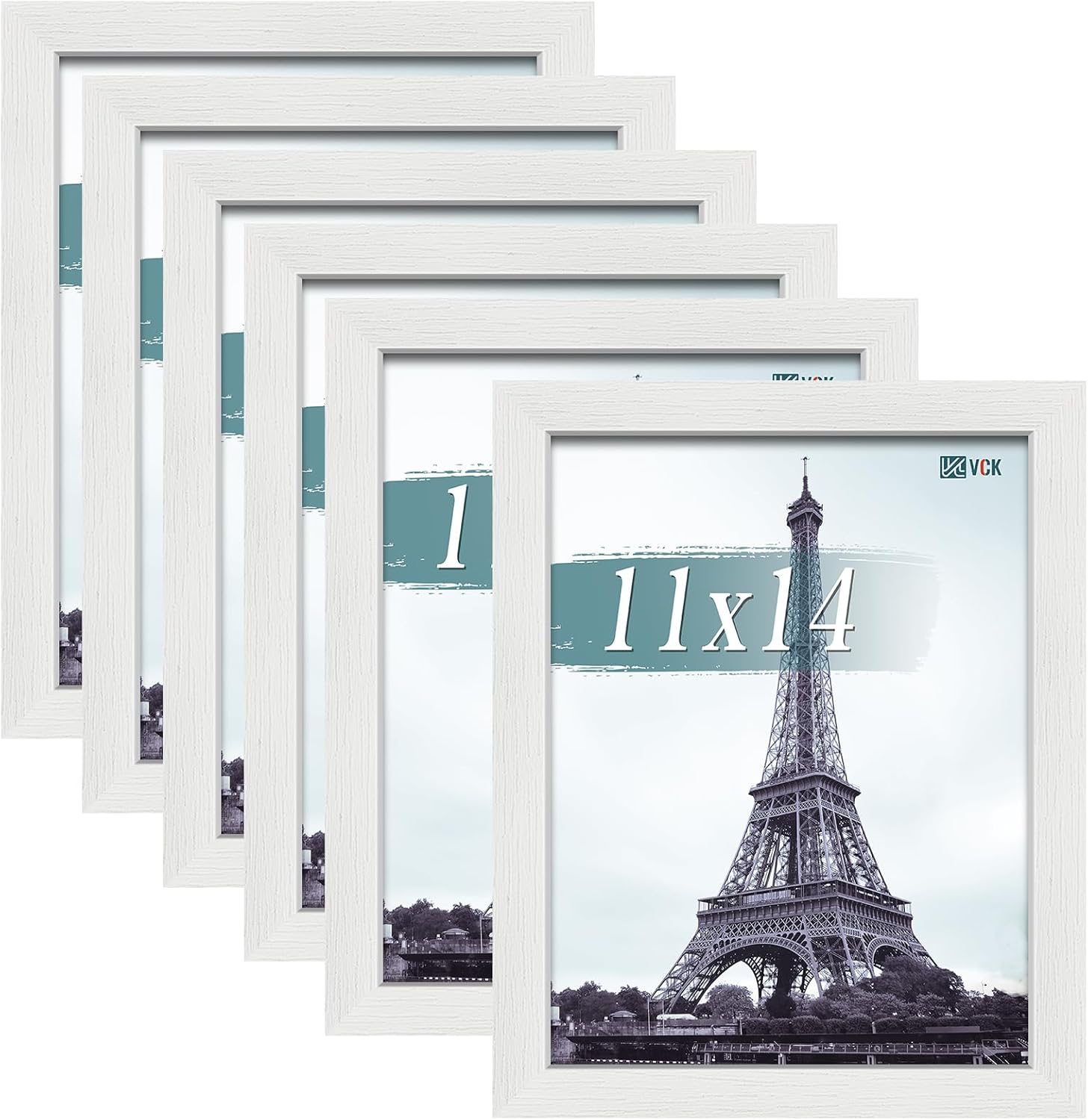 VCK 11x14 Picture Frames white Set of 6, Wide Border Wood Multi Certificate 11 x 14 Frame, Family Photos, Office Prints, Studio/Gallery Artwork, Woodgrain Series, Wall Hanging