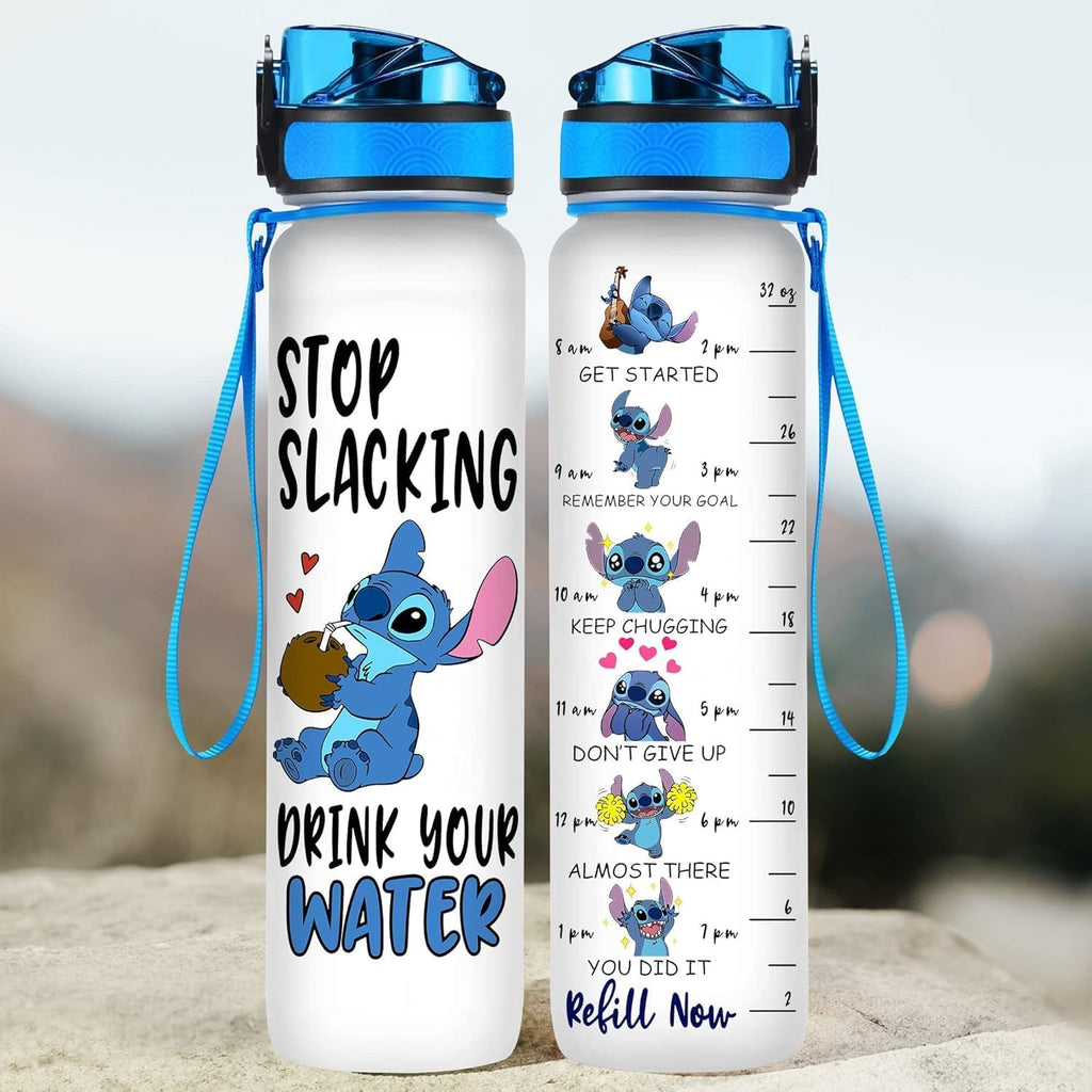 BAIG Blue Alien 32 Oz Water Track Bottle, Stop Slacking Drink Your Water Water Bottle With Time Marker, Alien Motivational Insulated Water Bottle, Gifts For Cute Alien Lovers