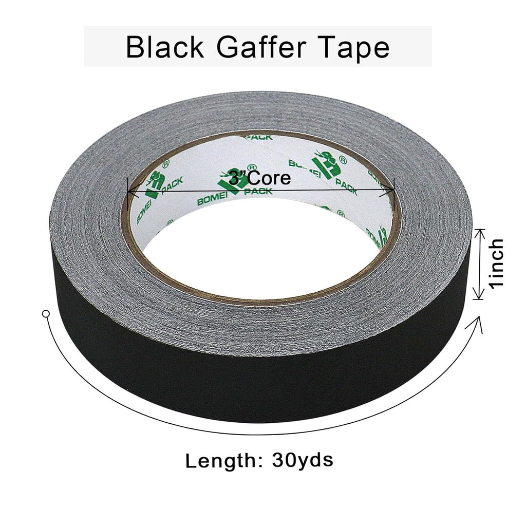 BOMEI PACK Black Gaffer Tape, Matte Non-Reflective, 1inch x 30yds No Residue Hand Tear Self-Adhesive Gaffer Tape for Labeling, Cable, Stage, Photography, Painters and Duct Repair, 1 Pack