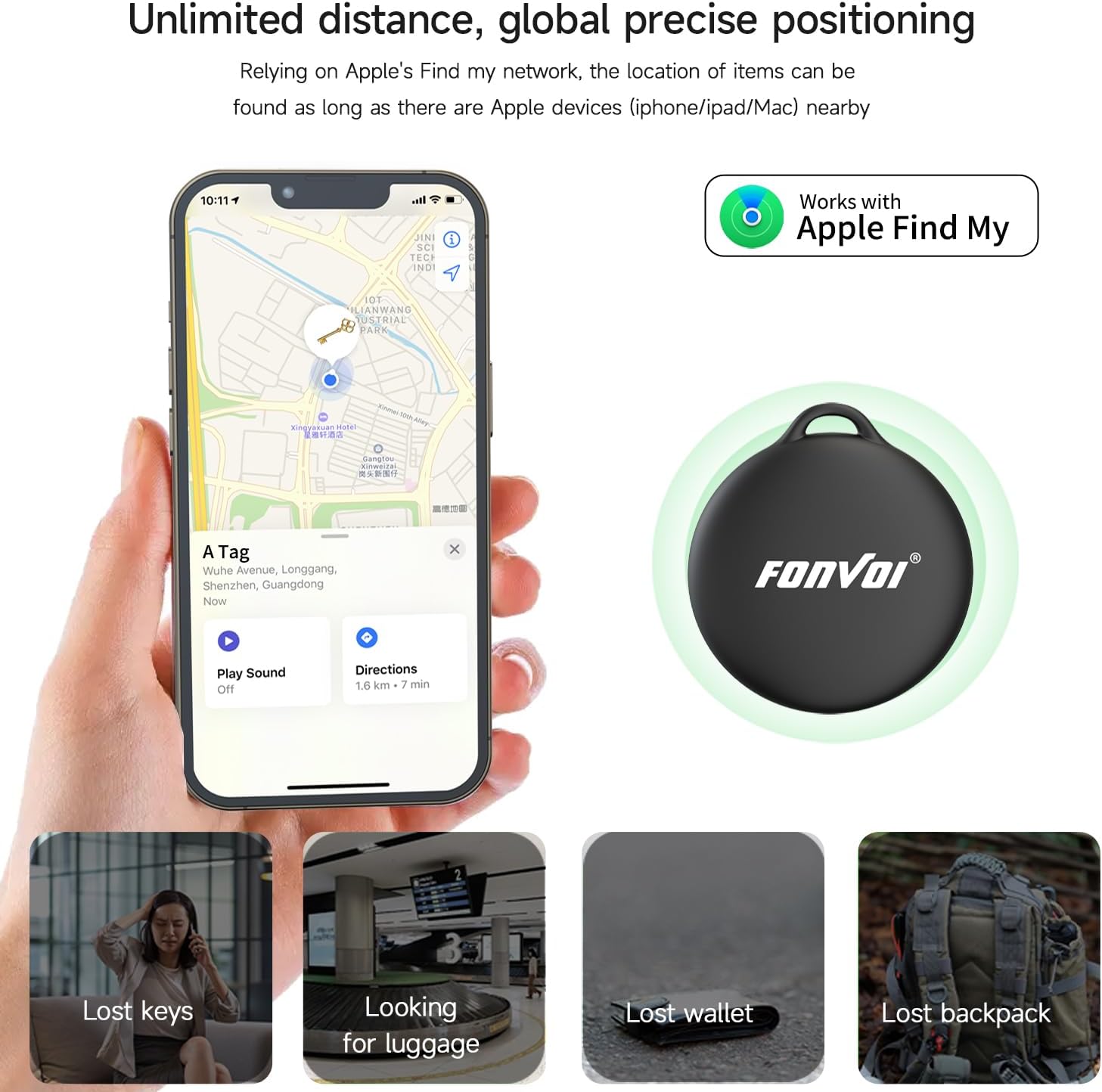 New [Apple MFi Certified] (iOS Only) Air Tags-4 Park, Bluetooth Tracker Tag for Apple Find My, Replaceable Battery, Key Finder and Item Locator Smart Tag for Keys, Bags, Luggage, Pets, Wallet
