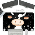 Heated Mouse Pad with 3 Temperature Settings(104°F–122°F),Large 24x14.2 Inch PU Leather Heated Desk Mat,Waterproof Warming Pad for Office,Gaming & Cold Hands Relief,Cute Black White Cow