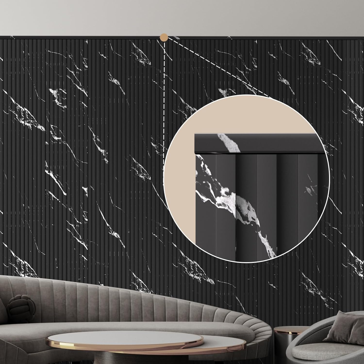 OUZUGIE 8-Pack 57 Inches, WPC Slat Wall Panel Trim,Corner Guard for Low Grille (Black Marble-1)