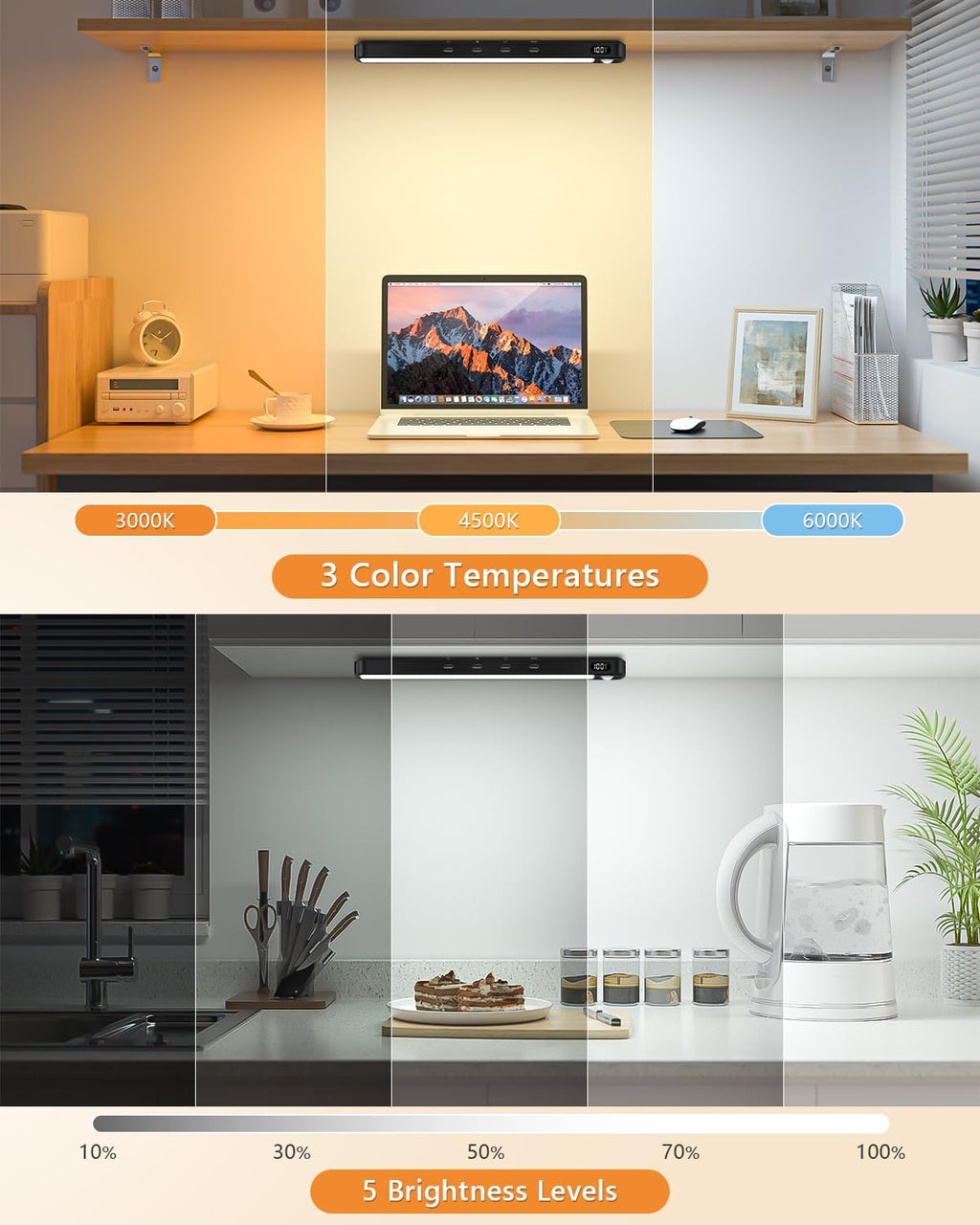 WILLED Under Cabinet & Closet Lights with Remote, Motion Sensor, Rechargeable, Magnetic, 3 Color Temps, Dimmable LED Light Bar for Indoor Kitchen Counter (4 Pack, Black)