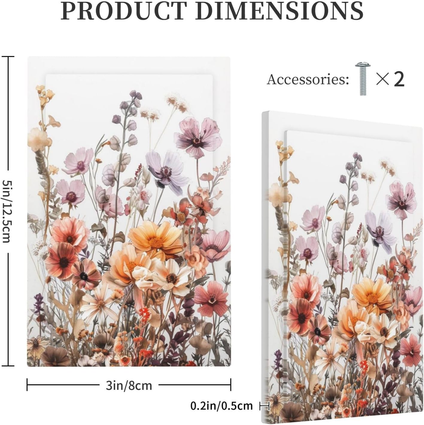 Boho Nursery Wildflower Flora Vintage Flower Light Switch Cover Plate 1 Gang No Device Blank Electrical Wall Plates Faceplate Decorative Switch Plate Covers for Bedroom Living Room Decor
