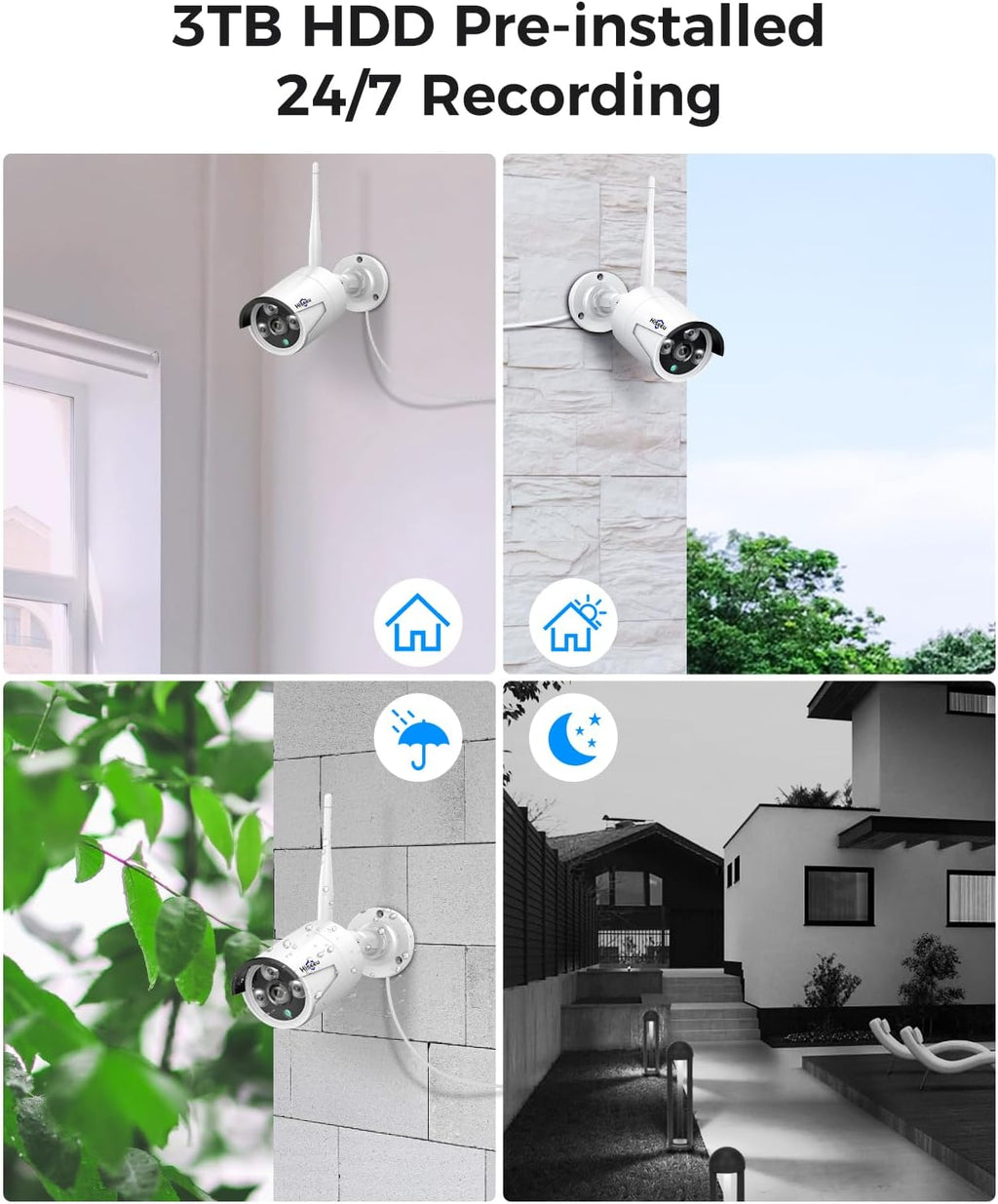 [16CH Expandable] Hiseeu Home Security System, 2.4G/5G Wireless WiFi Pro, 4K NVR with 12" LCD Monitor, 5MP Corded Electric Powered Outdoor Bullet Cameras, 24/7 Recording, 3TB HDD, Night Vision, IP65