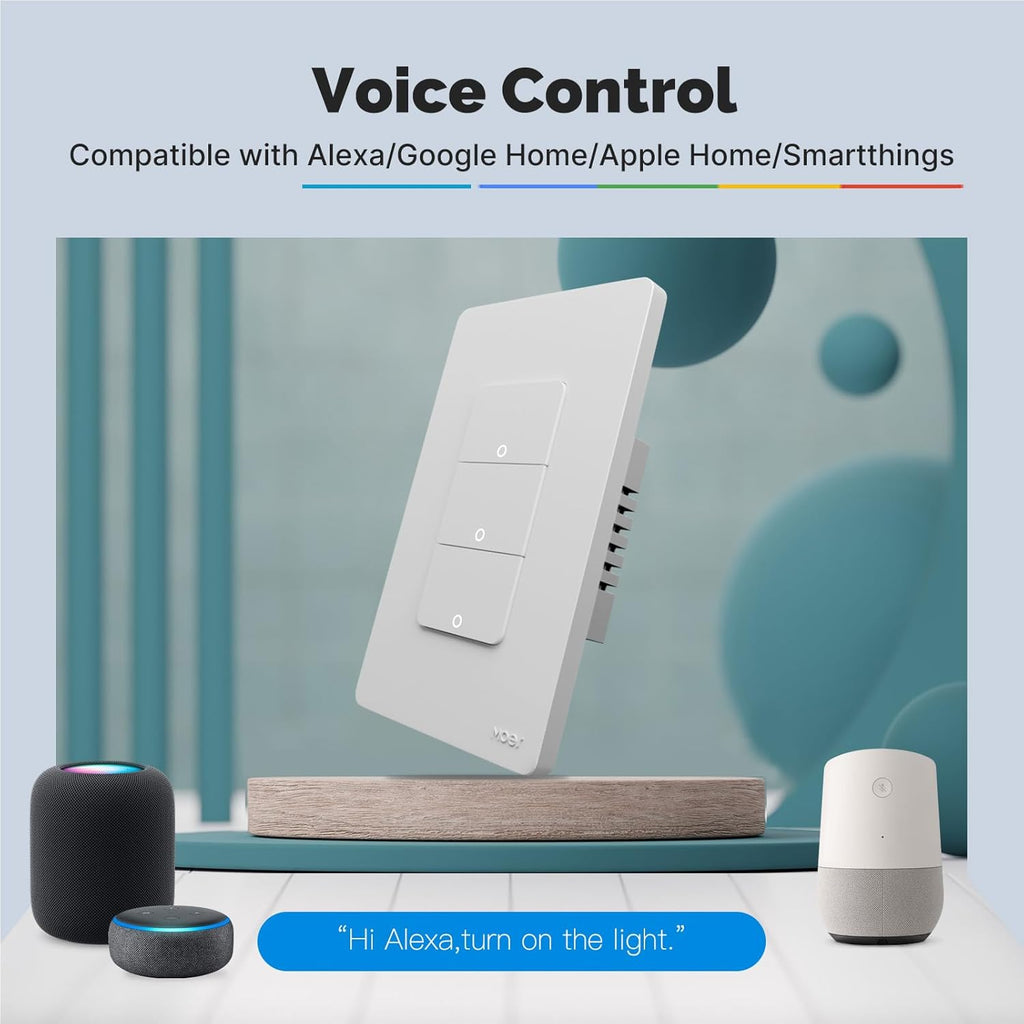 Matter WiFi Smart Light Switches, Netural Wire Required, 2.4GHz Single Pole Switch, Compatible with Alexa Assistant, Remote Control, Voice Control, No Hub Required (3 Way)