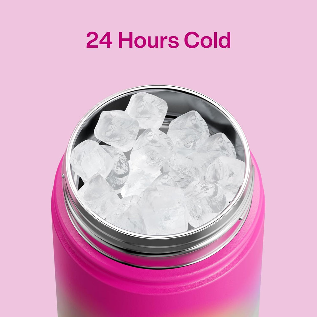 Kids Insualated Water Bottle with Straw - 12oz Stainless Steel Water Bottle with Dual Spouts, Leak-Proof, BPA-Free, Double Wall Vacuum Keeps Cold for 24 Hours for Sports, Travel, School (Lime Sorbet)