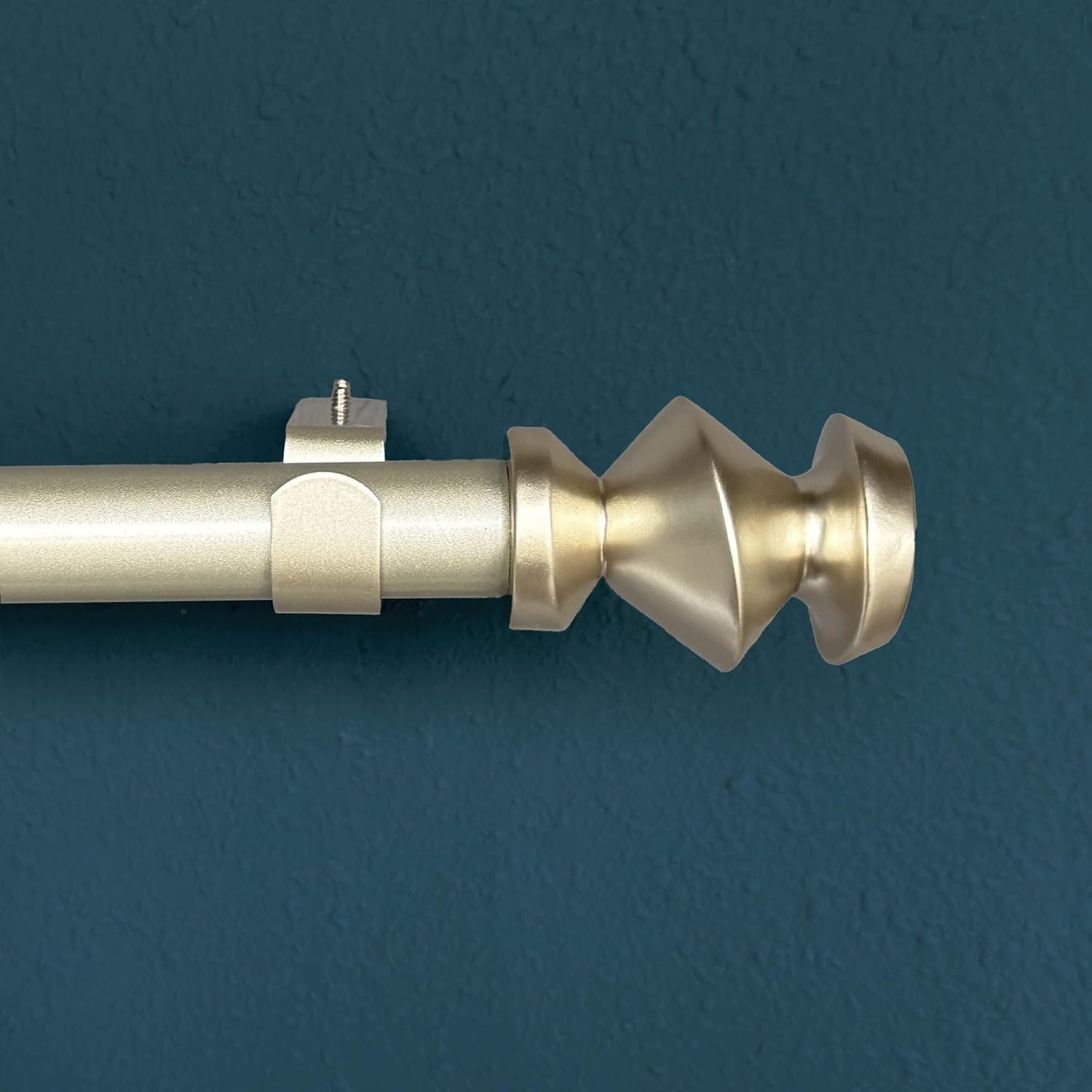 1-1/8 Inch Diameter Champagne Gold Curtain Rods with Modern Geometric Finials, 72-144'' Telescoping Single Curtain Rods for window width 68-140 inch, 1 pack