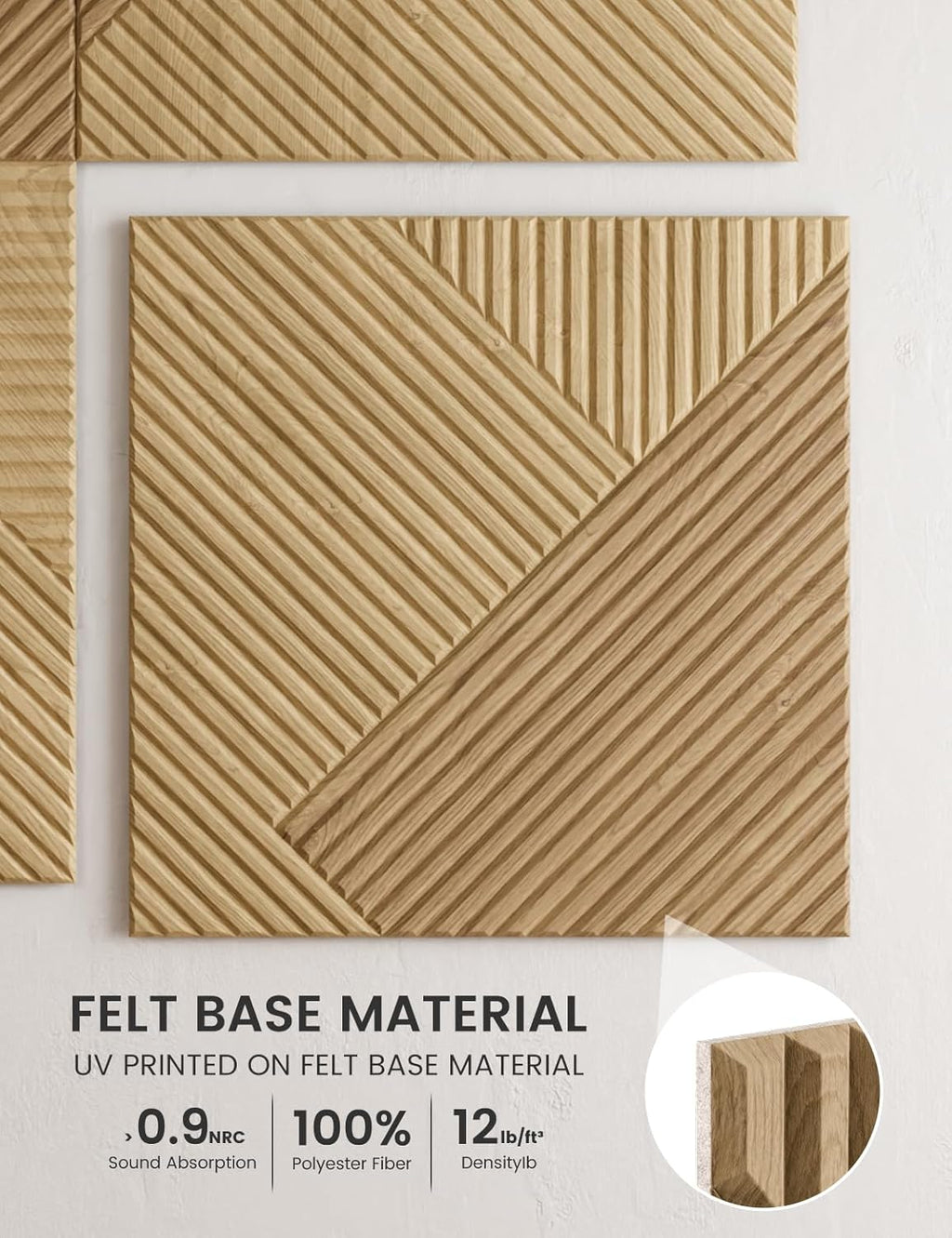 Large Felt Bulletin Board,Cork Board Alternative 70.87'' x 47.24'' Art Acoustical Wall Panels-6 Pack with 60 Adhesive Tabs,for Recording Studio/Home Offices-Natural Oak/Diamond