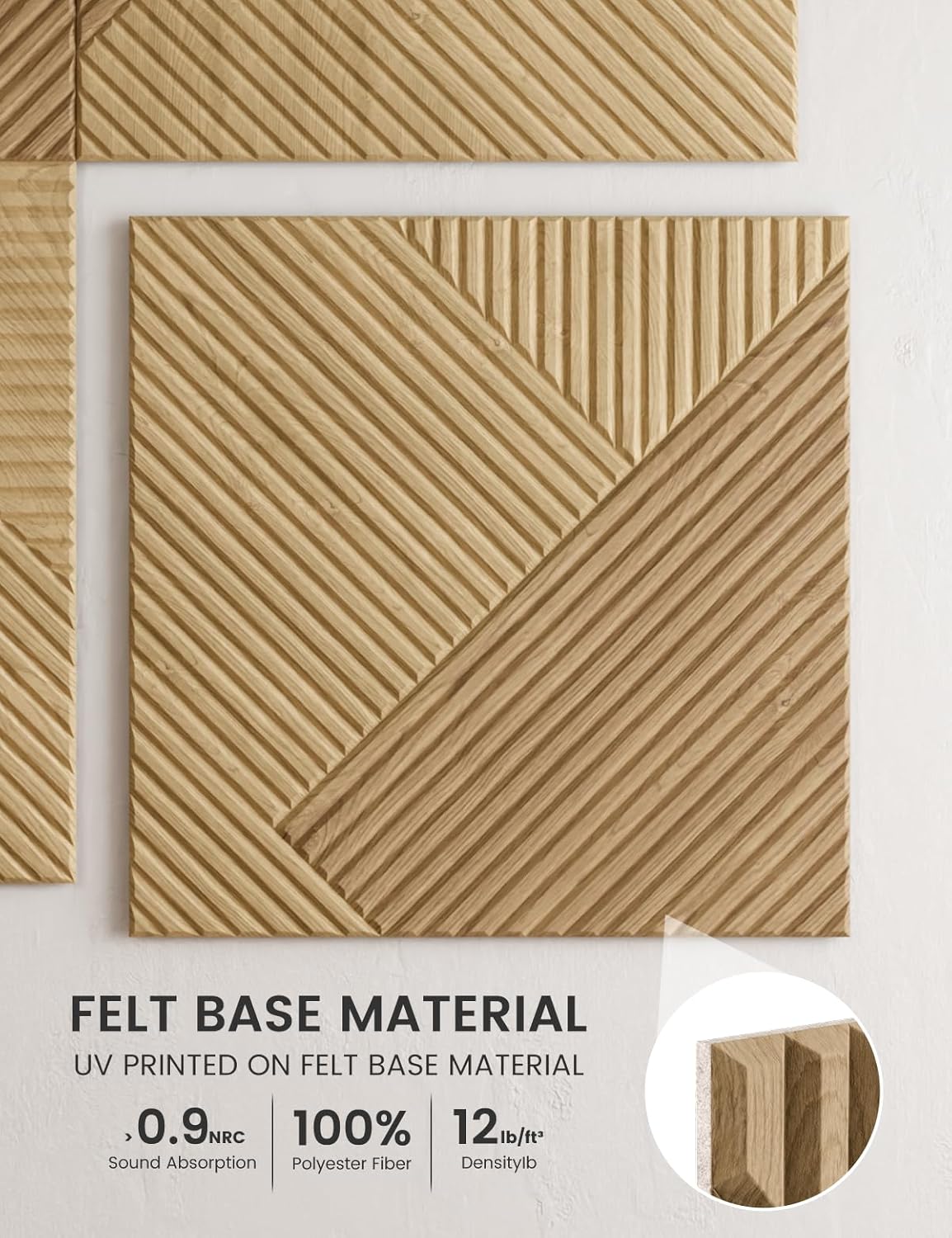 Large Felt Bulletin Board,Cork Board Alternative 70.87'' x 47.24'' Art Acoustical Wall Panels-6 Pack with 60 Adhesive Tabs,for Recording Studio/Home Offices-Natural Oak/Diamond