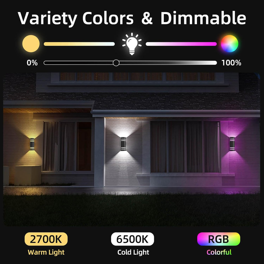 Smart Porch Lights Color Changing, RGB Outdoor Wall Lights with Remote Control Ambiance Up and Down Lights, Black Exterior Light Fixture Home Theater Lighting Compatible with Alexa Google Assistant