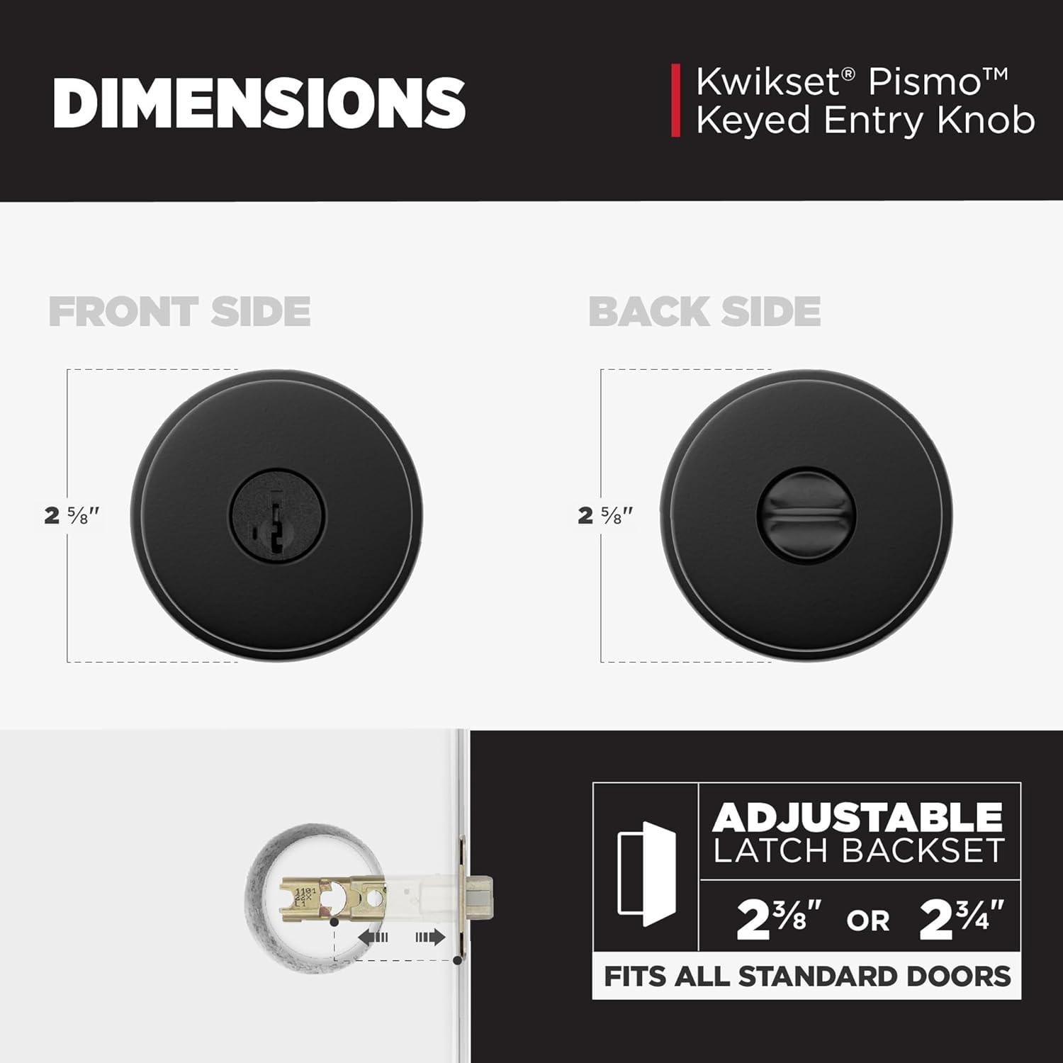 Kwikset Pismo Entry Door Knob with Lock and Key, Secure Keyed Handle Exterior, Front Entrance and Bedroom, Matte Black, 10 Pack, Pick Resistant SmartKey Rekey Security and Microban