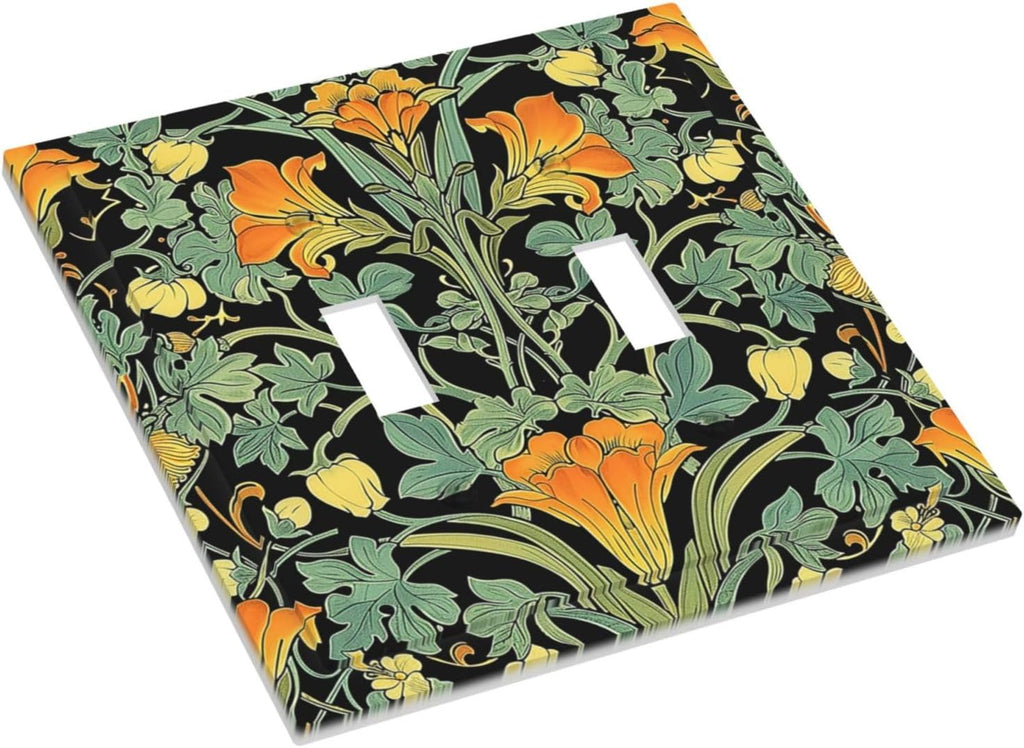 Decorative Switch Plates William Morris Vintage Floral Green Yellow 2 Gang Double Toggle Outlet Light Switch Cover Wall Plate Electrical Faceplate for Bedroom Home Decor