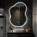 Asymmetrical Lighted Mirror for Bathroom,Modern LED Vanity Mirror with Backlit,Fog-Free,Tri-Color Dimmable Lighting with Memory Function,Hardwire Ready [Horizontal/Vertical] 35" H x 25" W