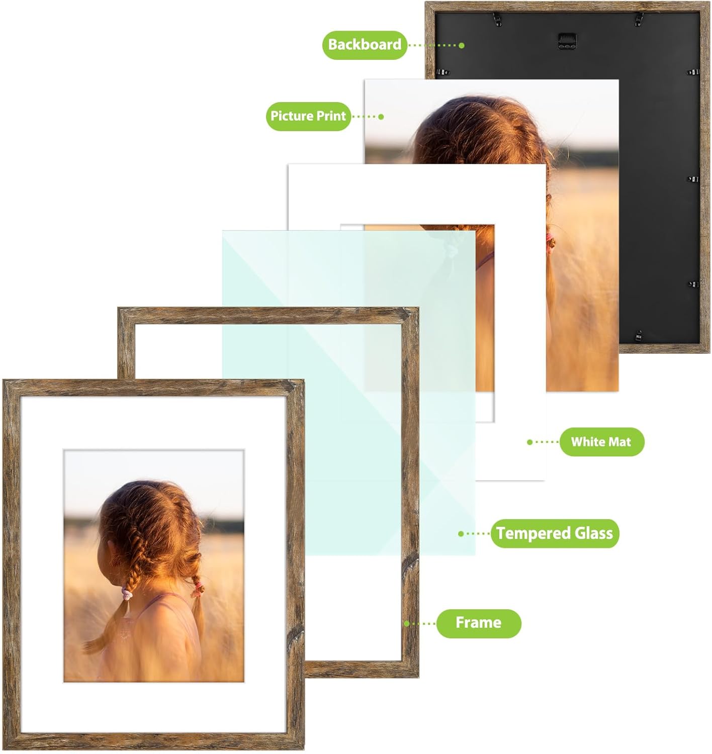 Golden State Art, 16x20 Picture Frame With Mat for 11x14 - High Definition Glass Wall Mounting Horizontal Vertical Display (Light Brown, 1 Pack)