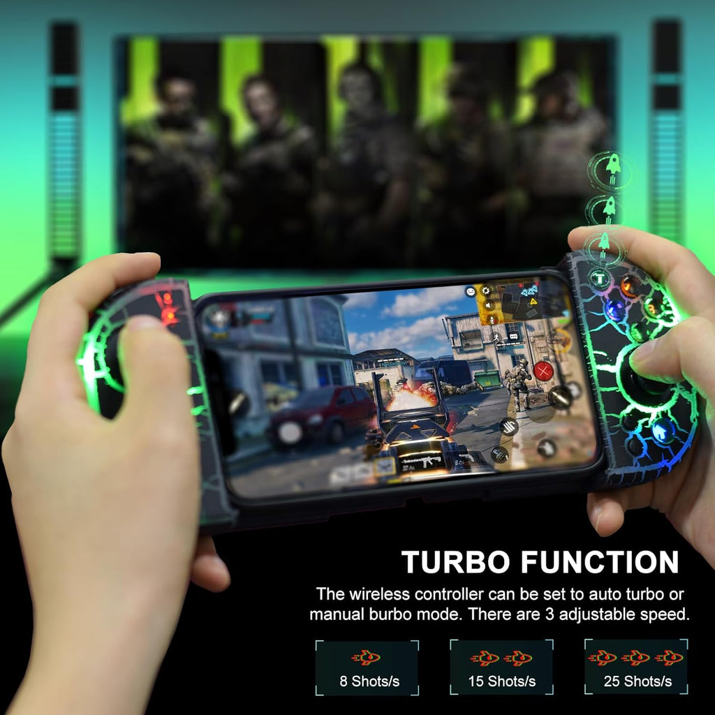 arVin Phone Controller for iPhone 15/14/13/Galaxy S23/S22/S21, Android Gaming Controller Unique Crack Wireless Gamepad with 8 Color RGB Lights/Turbo/Hall Effect Joystick for Call of Duty Mobile/Diablo