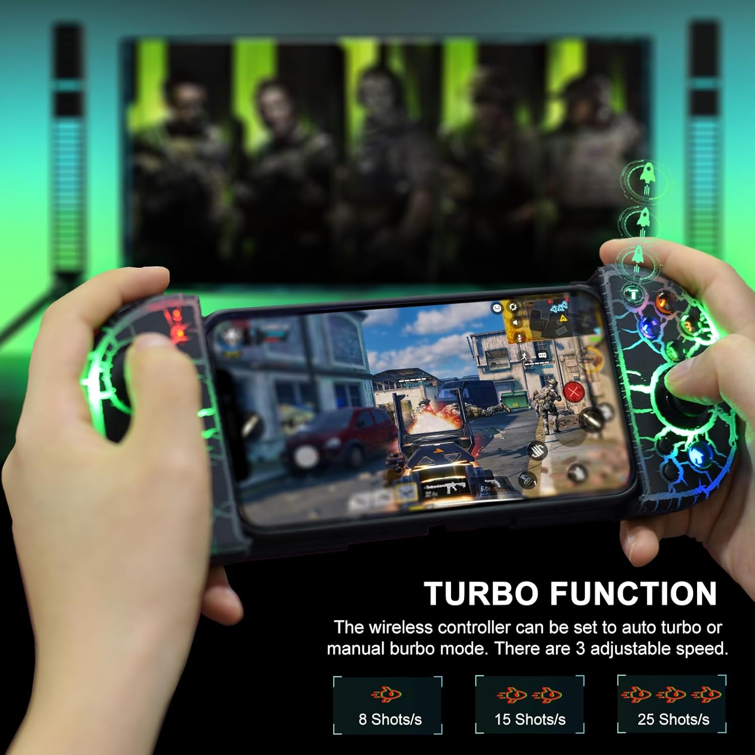 arVin Phone Controller for iPhone 15/14/13/Galaxy S23/S22/S21, Android Gaming Controller Unique Crack Wireless Gamepad with 8 Color RGB Lights/Turbo/Hall Effect Joystick for Call of Duty Mobile/Diablo