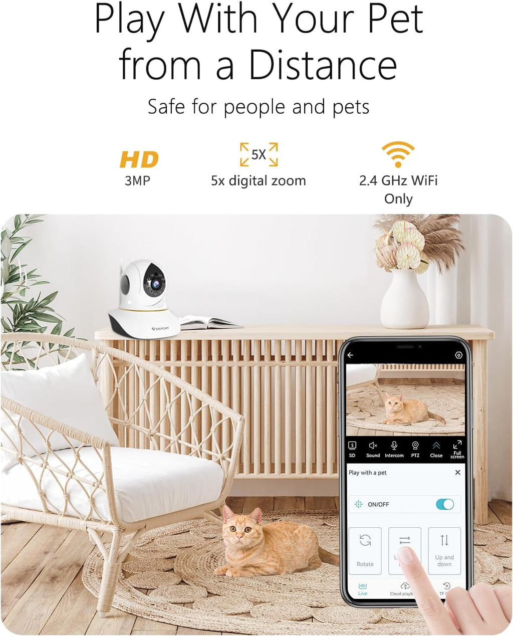 VSTARCAM Interactive Pet Camera with Dual WiFi Antennas, 360° Pan-Tilt, 2K Dog & Cat Camera with Phone APP, 2.4GHz WiFi, IR Night Vision, Motion Detection, 2-Way Audio, Dog Cameras for Pet Monitoring