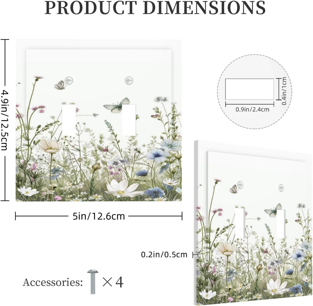Colorful Wildflowers Daisy Plant Butterfly Floral Decorative Switch Plates 2 Gang Double Toggle Outlet Light Switch Cover Wall Plate Electrical Faceplate for Bed Room Living Room Decor