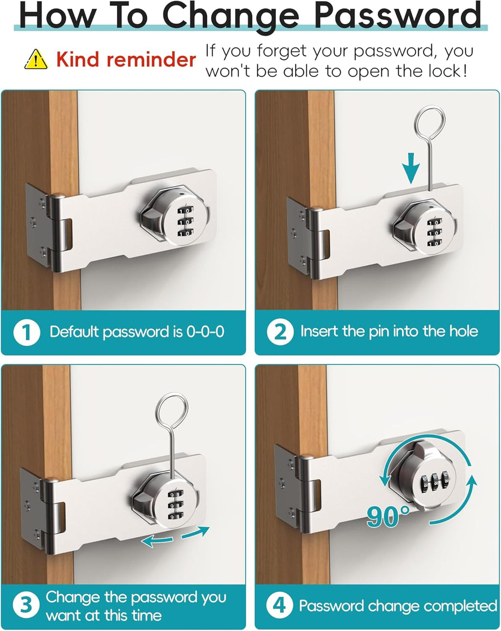 Cabinet Password Hasp Lock, Keyless Combination Lock for Small Doors, Bathroom, Outdoor, Garage, Garden, Silver, 2 Pack