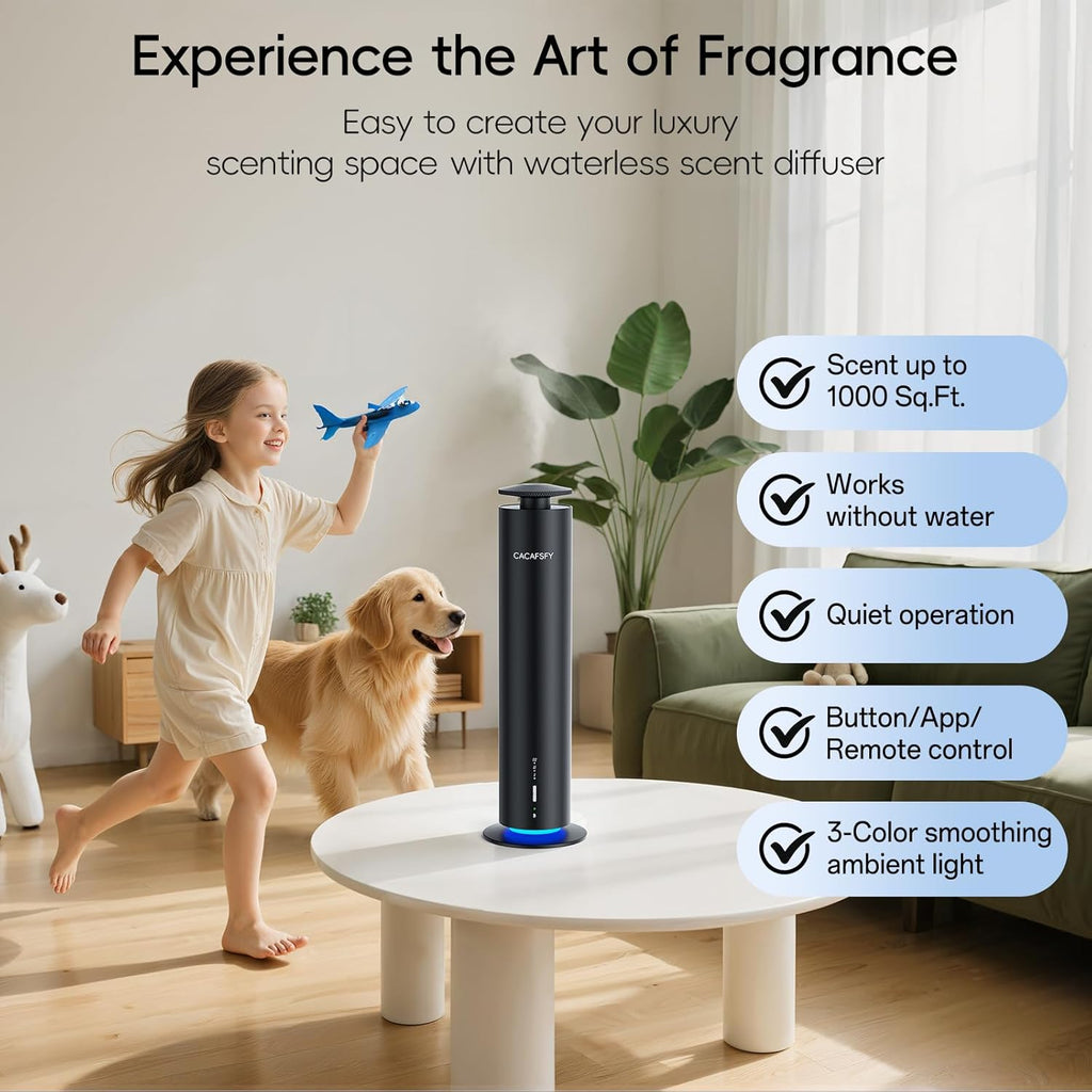 Waterless Diffuser,Hotel Scent Diffuser-Night Light,Wireless Use-Cover Up to 1000 Sq.Ft.-Cold Air Tech,Scent Diffusers for Home,Aromatherapy,Large Room,Spa,Commercial-Black Essential Oil Diffuser