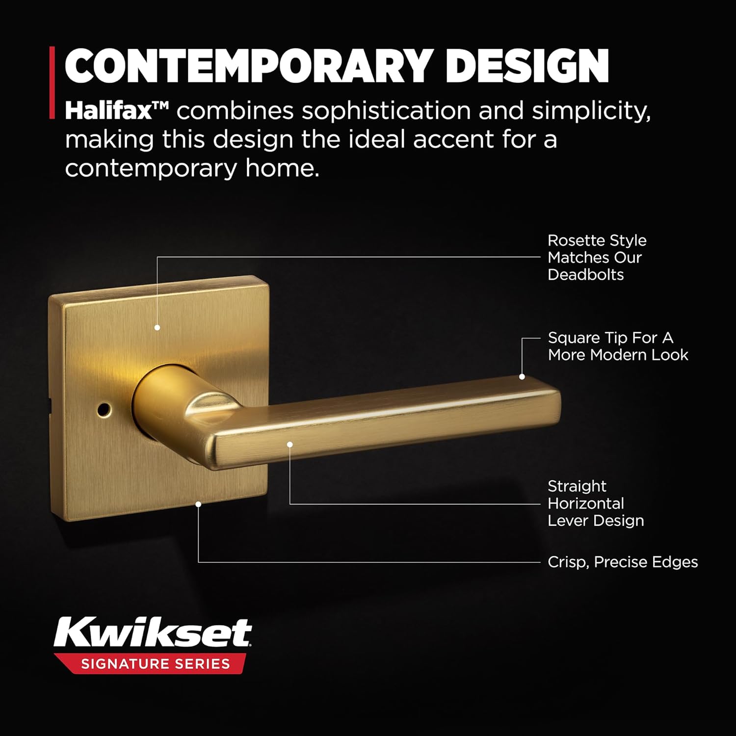 Kwikset Halifax Interior Privacy Door Handle with Lock, Door Lever for Bathroom and Bedroom, Satin Brass Reversible Keyless Push Button Lock Door Lever, with Microban Protection