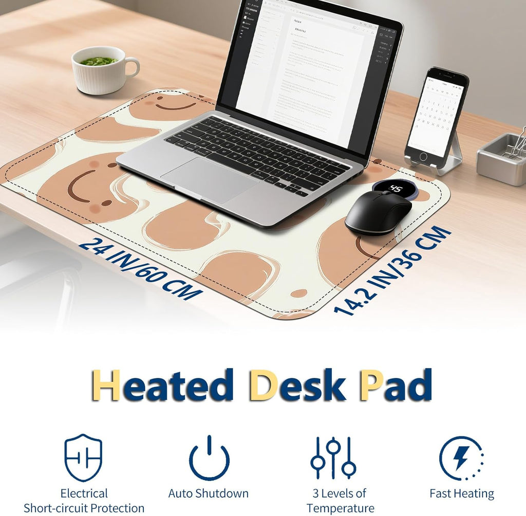 Heated Mouse Pad with 3 Temperature Settings(104°F–122°F),Large 24x14.2 Inch PU Leather Heated Desk Mat,Waterproof Warming Pad for Office,Gaming & Cold Hands Relief,Abstract Geometrical