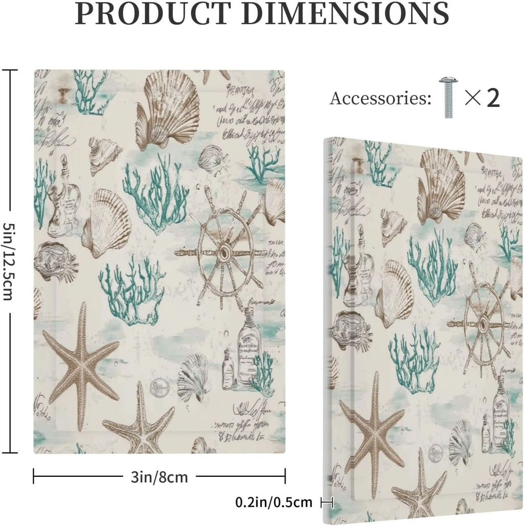 Mid Century Seashells Starfish Compass Light Switch Cover Plate 1 Gang No Device Blank Electrical Wall Plates Faceplate Decorative Switch Plate For Nursery Kids Room Decor