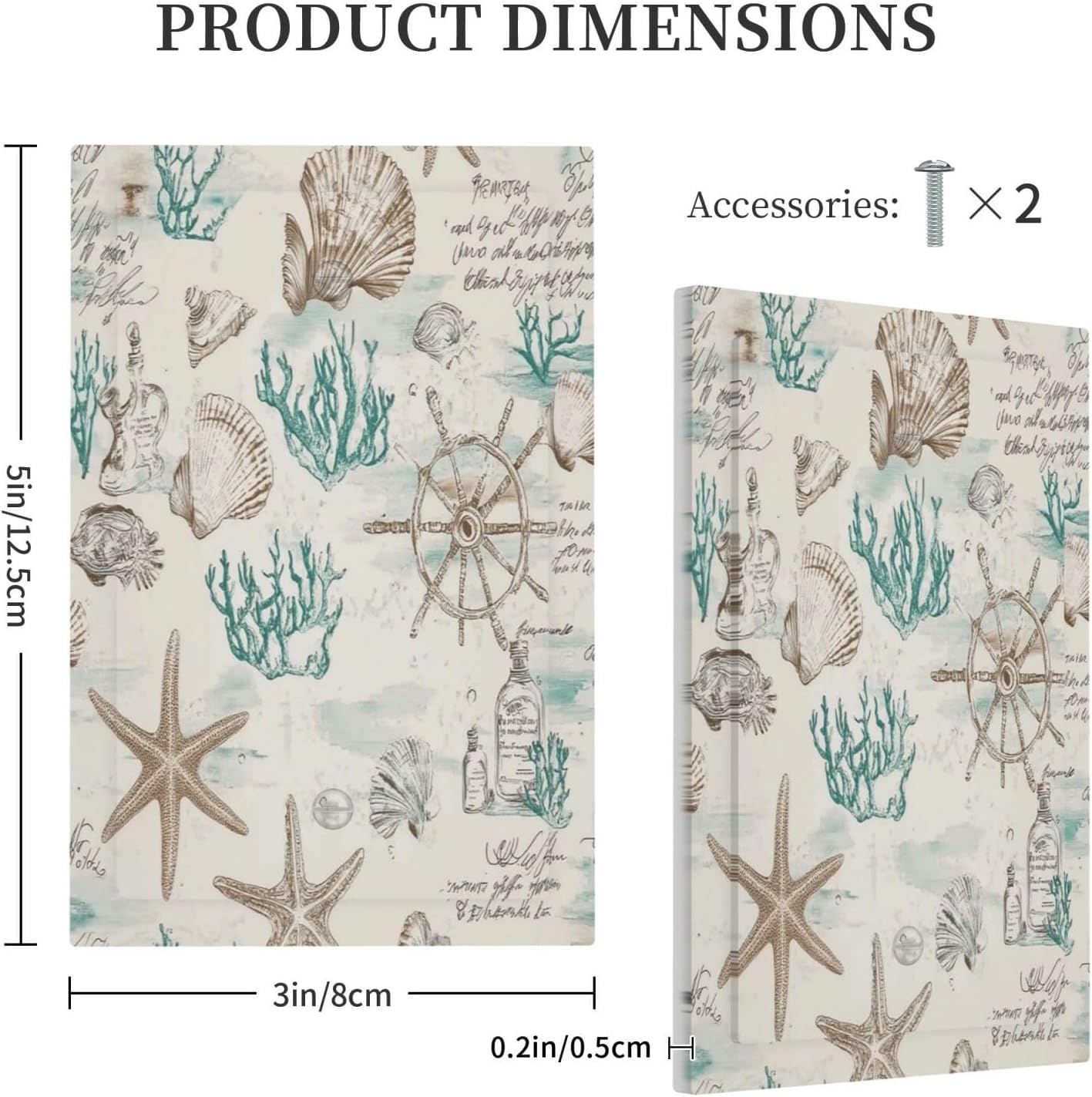 Mid Century Seashells Starfish Compass Light Switch Cover Plate 1 Gang No Device Blank Electrical Wall Plates Faceplate Decorative Switch Plate For Nursery Kids Room Decor