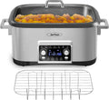 12 in 1 Programmable 8 Quart Slow Cooker, Multi-Cooker Food Warmer with Digital Timer, Temp Control, Removable Cast Aluminum Pot & Dishwasher-Safe Tempered Glass Lid, Stainless Steel