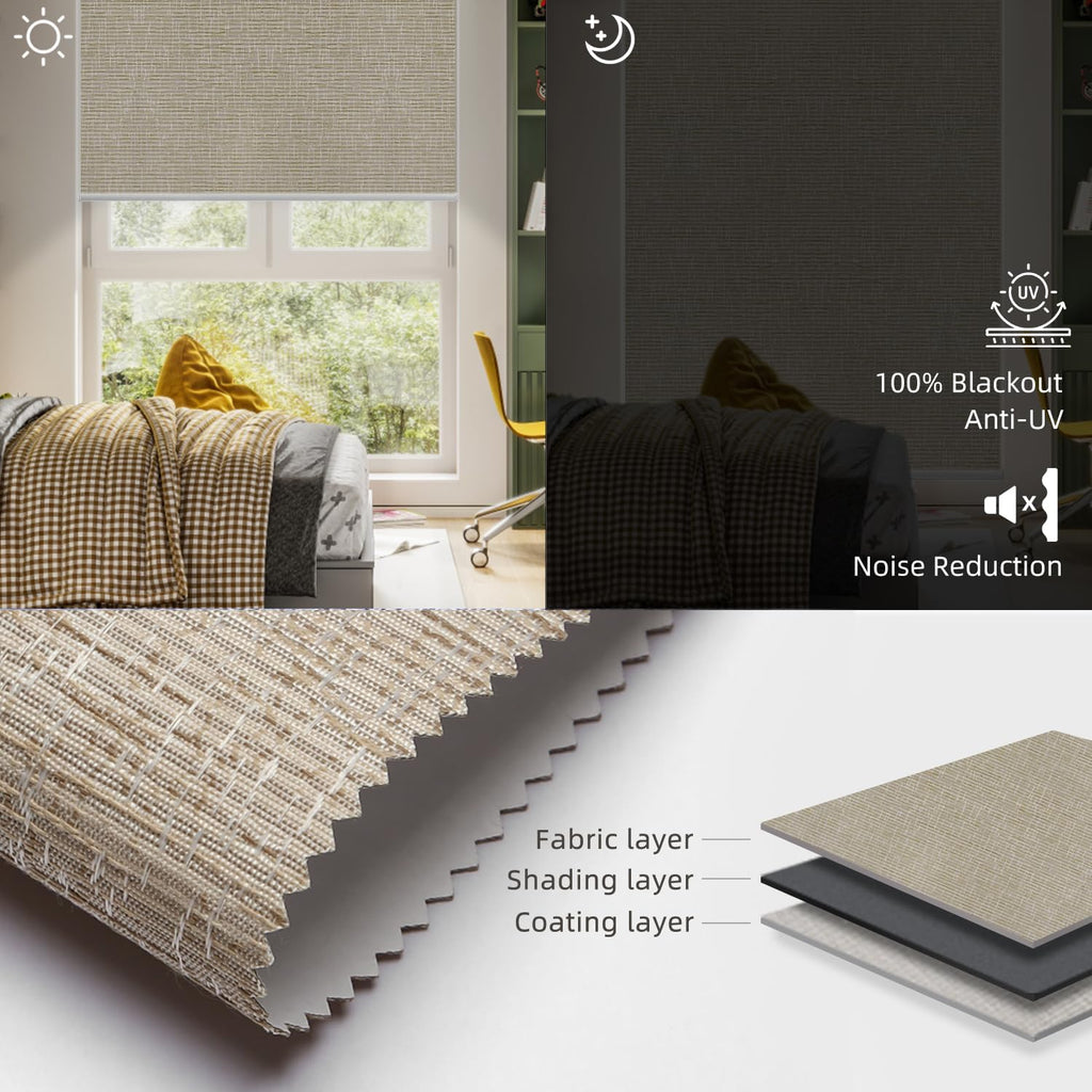 SmartWings Motorized Roller Shades Work with Homekit, Alexa Google, 100% Blackout Smart Blinds for Windows, Cordless Remote Control Window Shades, Safari White, Customized Size