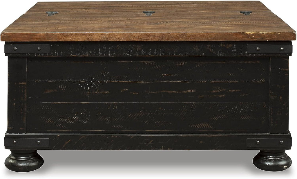 Signature Design by Ashley Valebeck Lift Top Coffee Table, Storage, Split-top Design, Wood, 36" W x 36" D x 18" H, 2-tone Distressed Brown & Black Finish