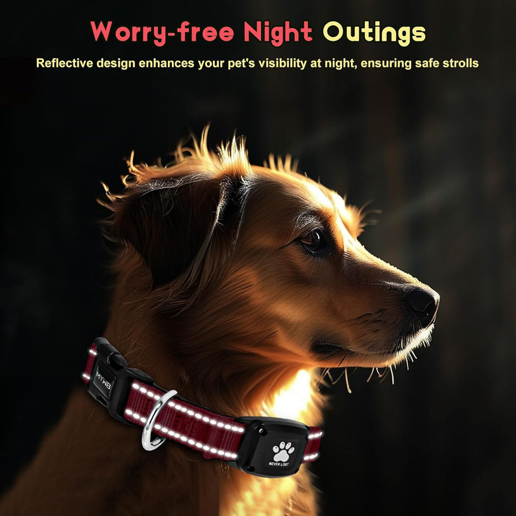 GPS Dog Collar Tracker 2-in-1,Reflective Waterproof Pet Collar,iOS-Only,No Monthly Fees,Unlimited Range,Ideal for Dog Tracking pet Tracker,for Small Medium Large Dogs(M (15"-20.5"), Red)