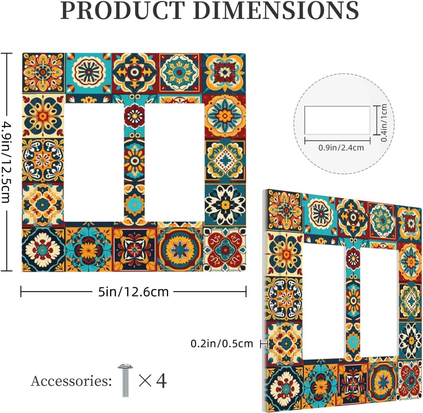 Mexican Talavera Ceramic Tile Moroccan Boho Decorative Outlet Covers 2 Gang Double GFCI Rocker Electrical Wall Panels Light Switch Cover Plate for Bathroom Kitchen Decor