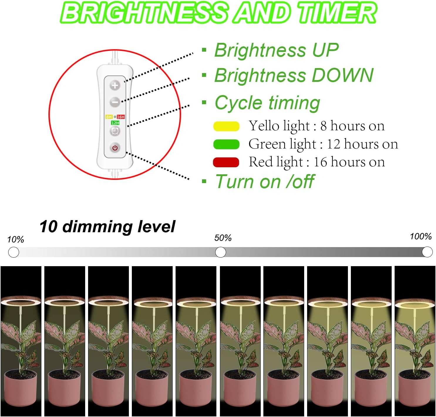 yadoker Plant Grow Light, LED Growing Light Full Spectrum for Indoor Plants,Height Adjustable, Automatic Timer, 5V Low Safe Voltage,Idea for Small Plants