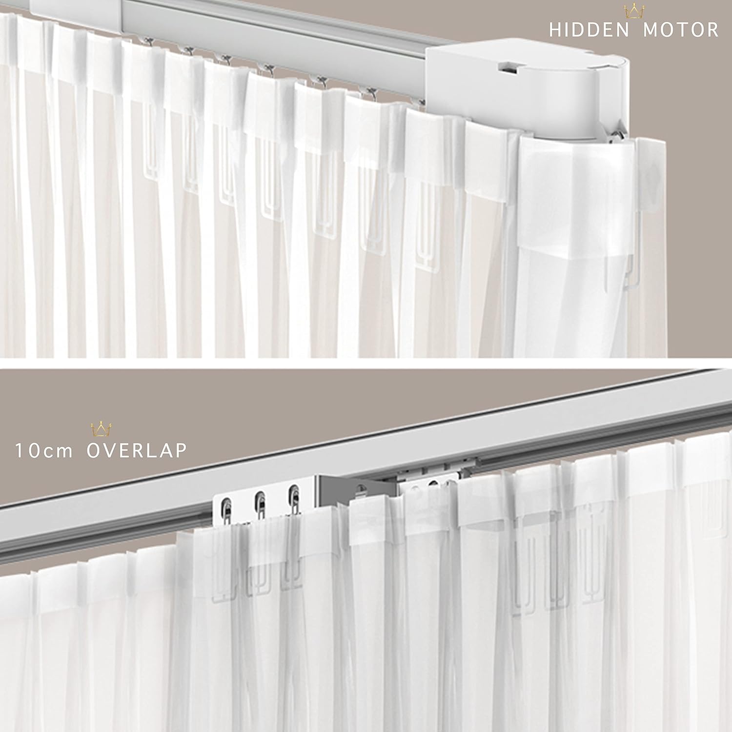 Quoya Smart Electric Curtain Track AT5810【Up to 5m (196in) - Motorised and Adjustable 】, with Automated Rail Motor with App, Voice, Remote Control, Compatible with Alexa, Google and Siri