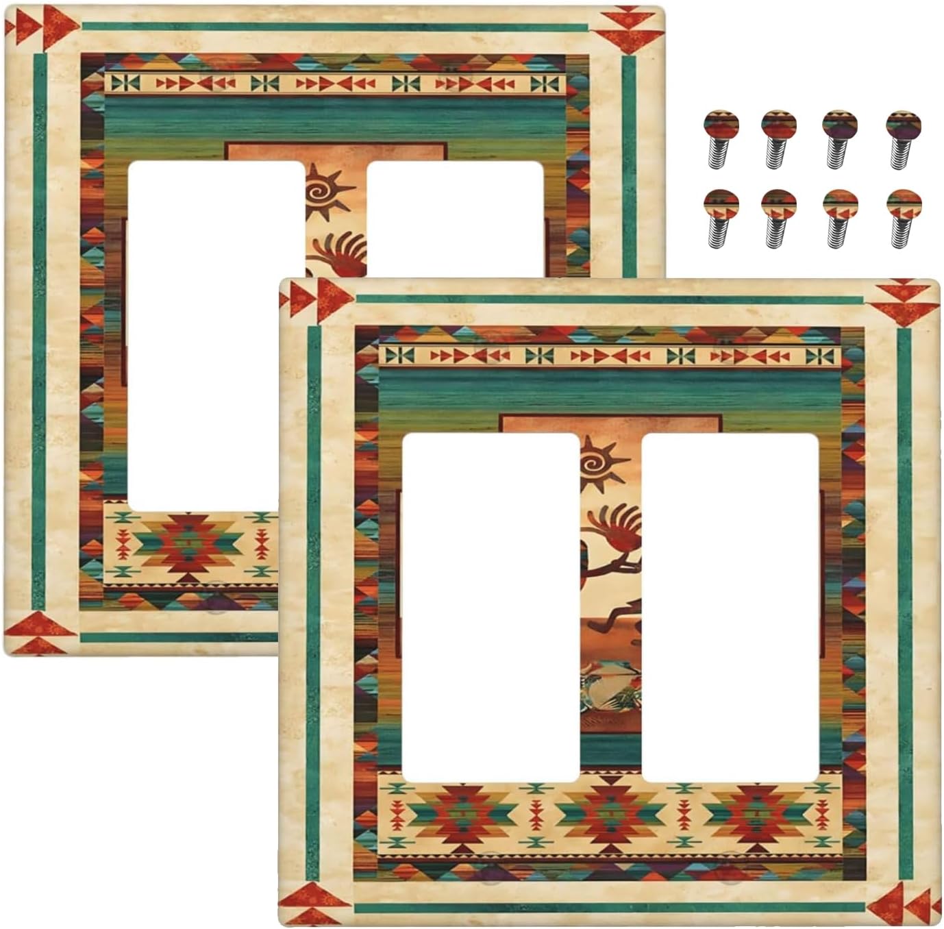 Decorative Outlet Covers Native American African Afro 2 Gang Light Switch Cover Double Rocker Wall Plate Outlet Covers Faceplate for Home Bedroom Decor（2 Pack）
