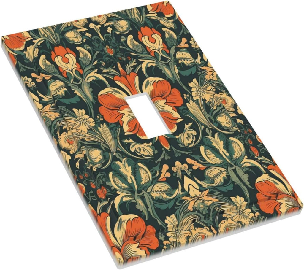 Light Switch Cover William Morris Abstract Floral Plant Pattern Orangeyellowgreen 1 Gang Single Toggle Device Electrical Faceplate Switchplates Decorator Outlet Wall Plate for Bedroom