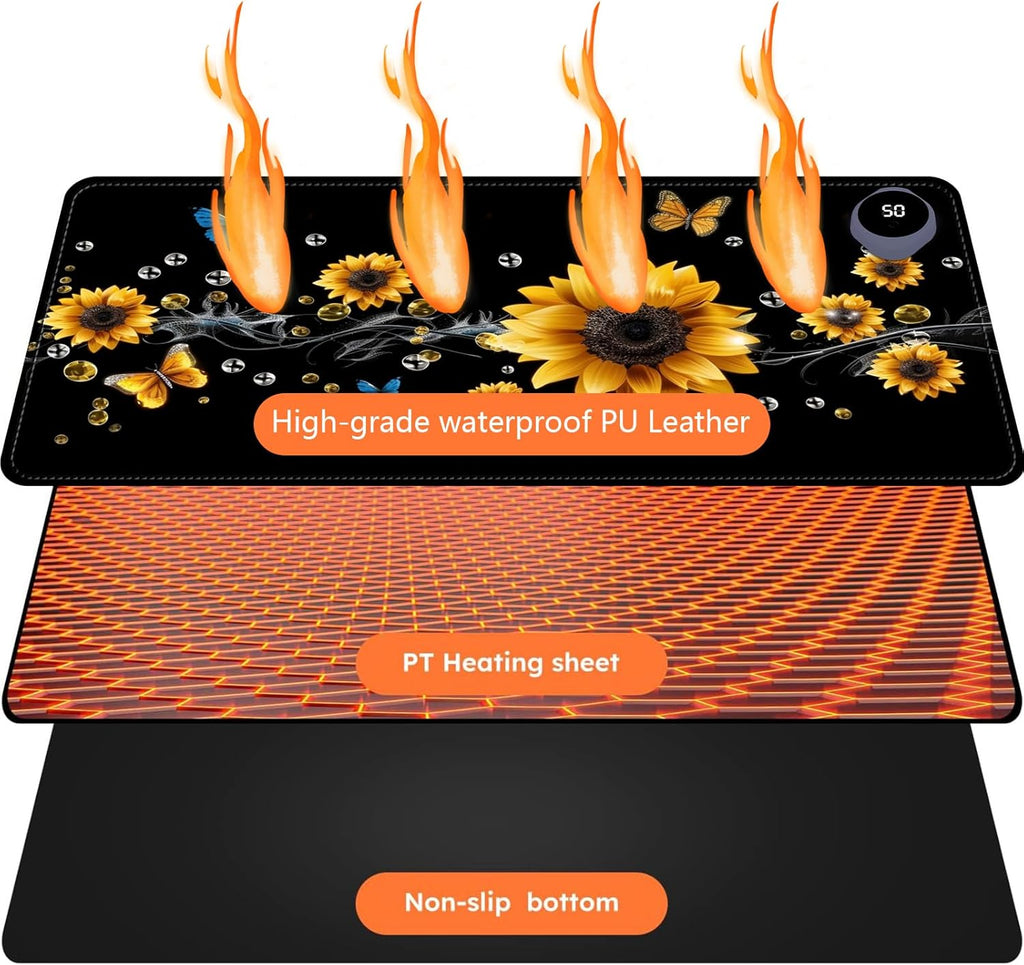 Heated Mouse Pad with 3 Levels Heated & 3 Hours Auto Shut-Off Mouse Pad for Warming Hands in Office Home, 31.5" x 13"Large Safe Desk Mat Hand Warmer，A River of Flowers