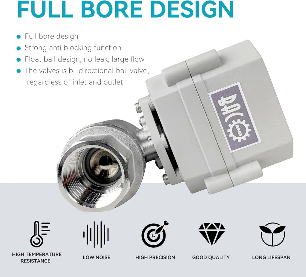BACOENG Motorized Ball Valve, 3/4" DN20 Electrical Ball Valve, 2 Way 110VAC Stainless Steel Electric Water Valve