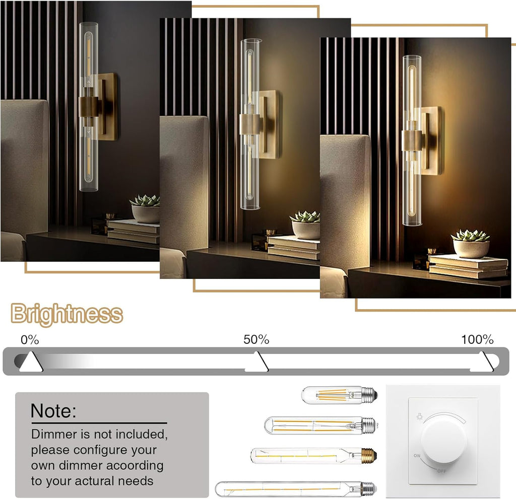 YUYI Wall Sconce, 22.8'' Brass Sconce Wall Lighting, Gold Bathroom Wall Light Fixture with Clear Glass Shade, Indoor Wall Sconce for Bathroom Vanity, Living Room, Bedroom, Hallway, Fireplace