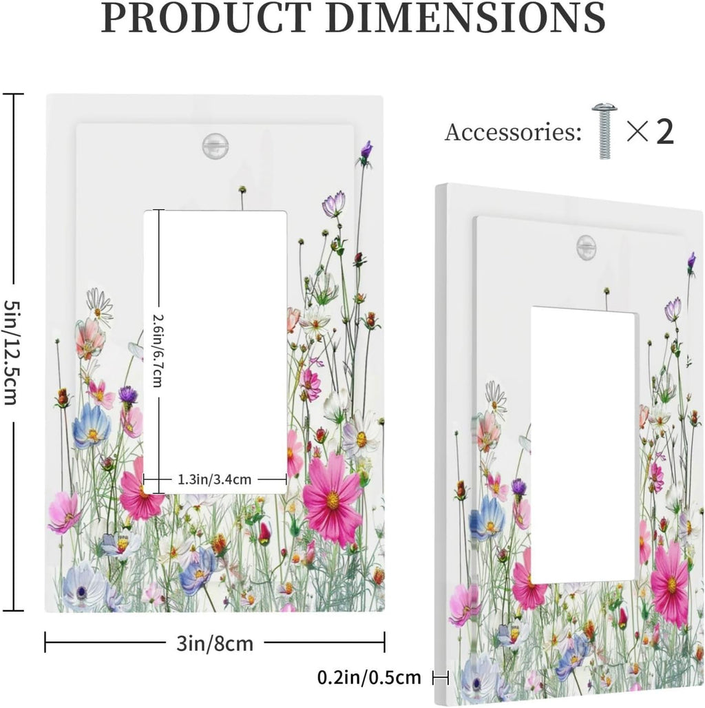 Decorative Outlet Covers Boho Colorful Flowering Plant Wild Flower 1 Gang Single Rocker Light Switch Cover Plate Wall Plates Gfci Faceplate For Bed Room Living Room Decor