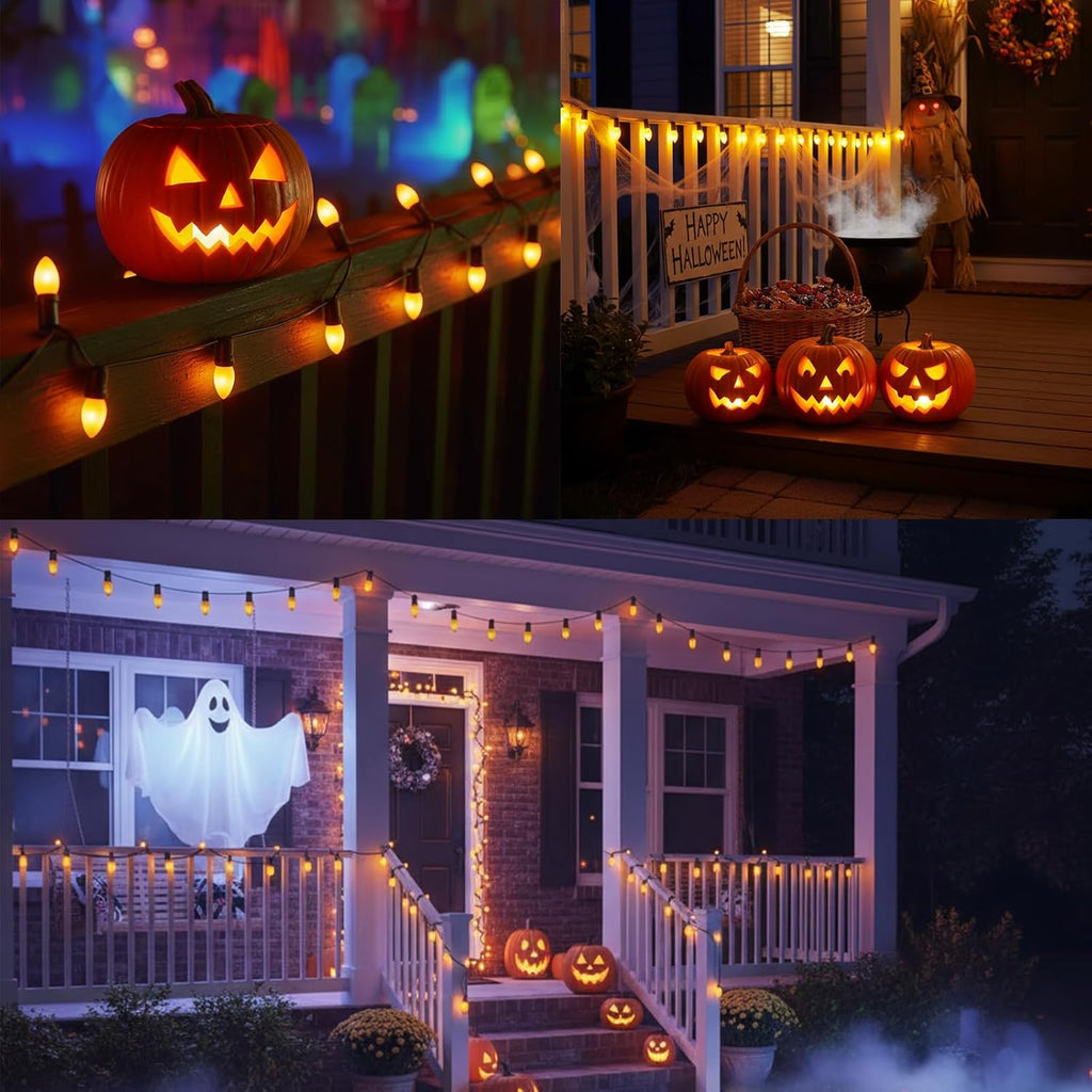 C7 Orange LED Light Bulbs, 25-Pack E12 Base, Halloween & Outdoor String Lights, Waterproof, Energy-Efficient Night Light Bulbs, Replacement Bulbs for Porch, Patio, Yard & Holiday Decor