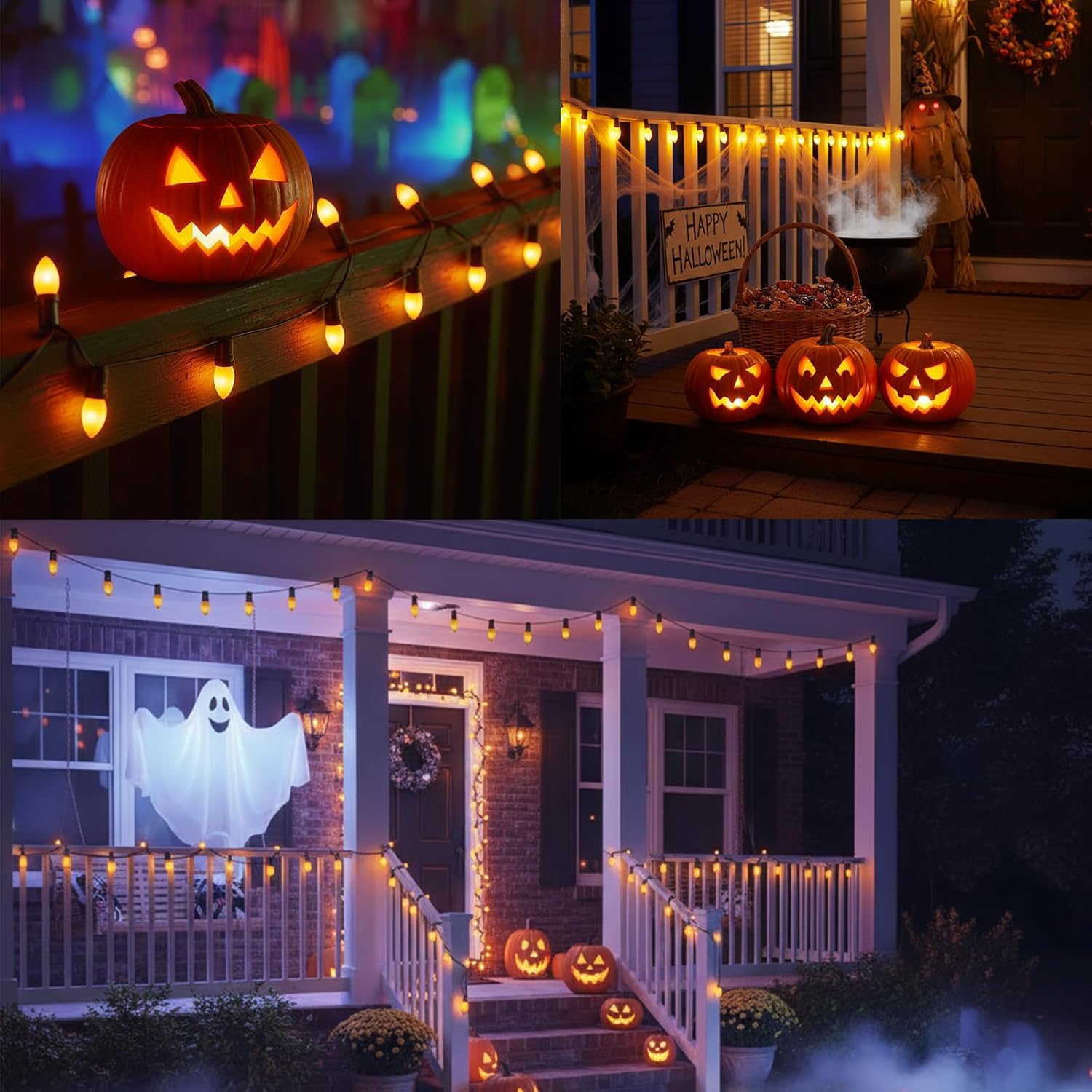 C7 Orange LED Light Bulbs, 25-Pack E12 Base, Halloween & Outdoor String Lights, Waterproof, Energy-Efficient Night Light Bulbs, Replacement Bulbs for Porch, Patio, Yard & Holiday Decor