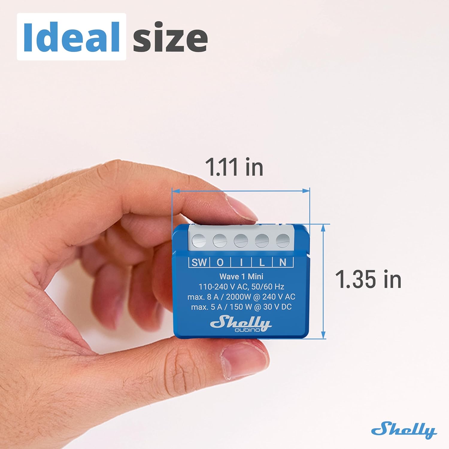 Shelly Wave 1 Mini US LR, Z-Wave Long Range Smart Switch Relay, 1-Channel 8 A with Dry Contacts, Compatible with Alexa, Google Home, SmartThings & Home Assistant, Bulletproof Security