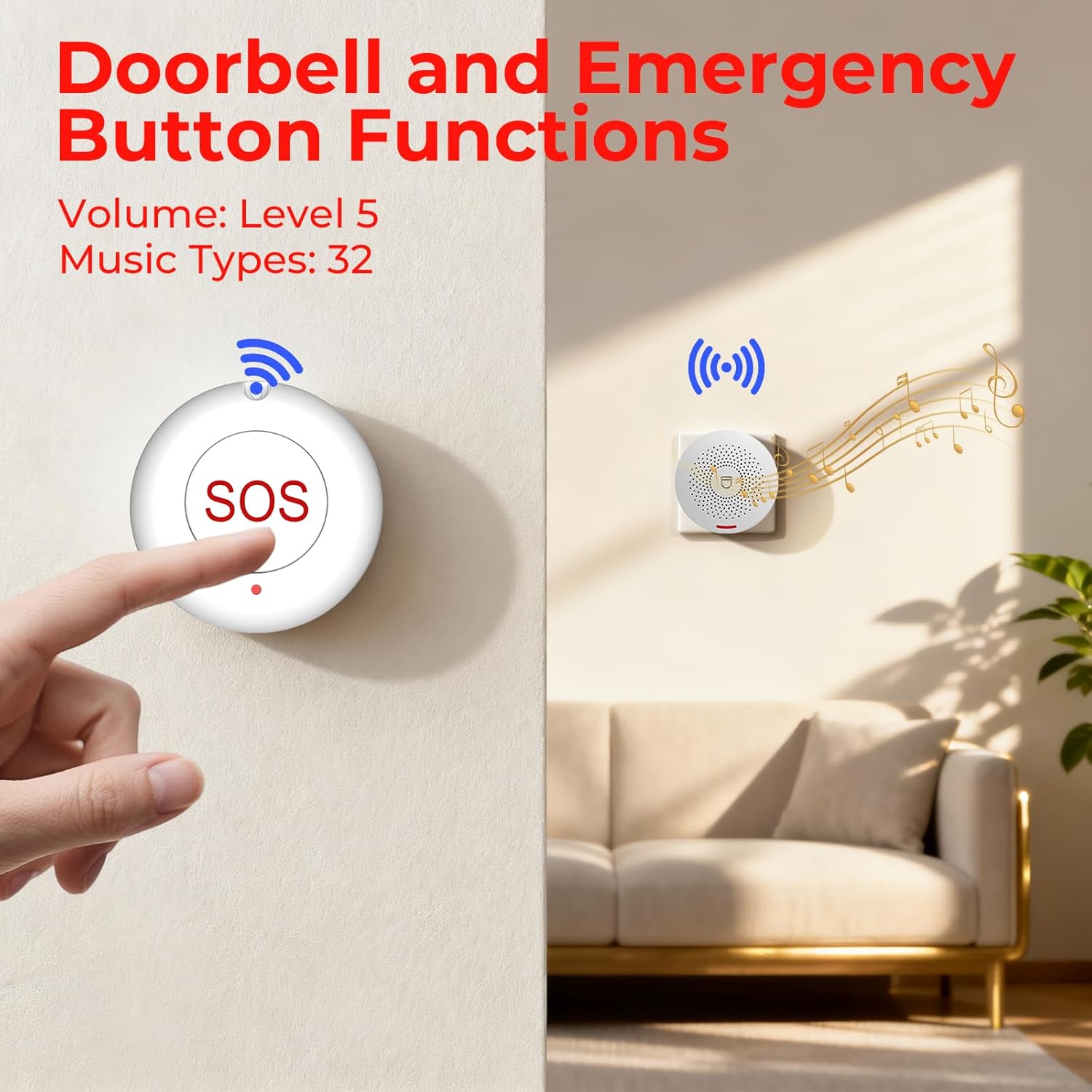Caregiver Call Button Wireless Call Button for Elderly at Home,WiFi Panic Button,Life Alert Systems for Seniors No Monthly Fee (whiter1)