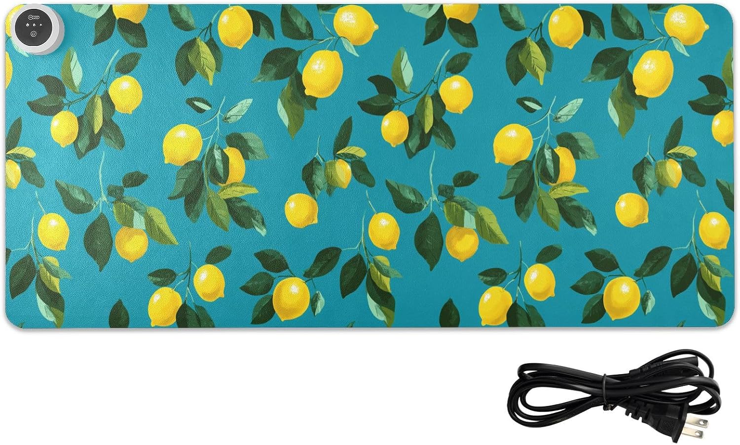 Heated Desk Pad Mouse Pad 31.5x13 Inch PU Leather Desk Mat with 3 Heat Levels Large Mouse Gaming Computer Laptop Mat Teal Lemons