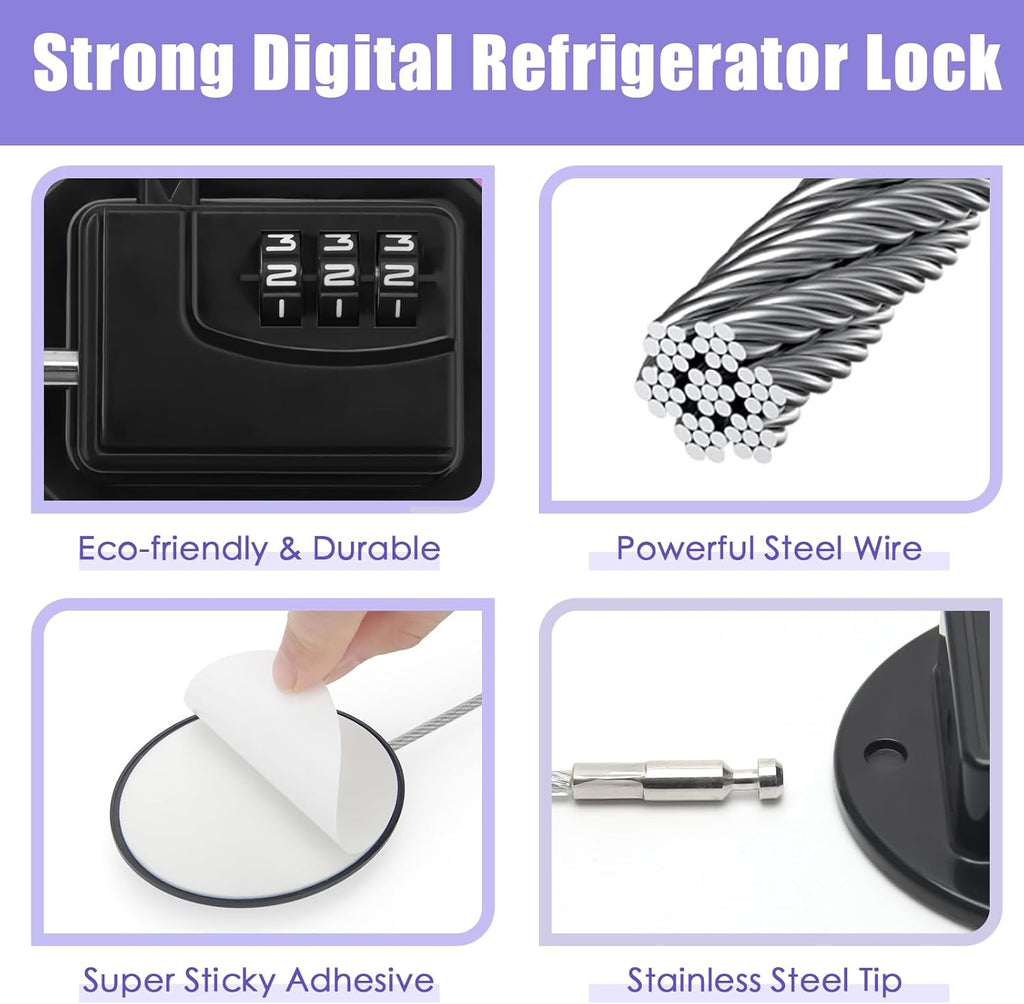 4PCS Fridge Lock Combination, Self-Adhesive Refrigerator Locks Freezer Door for Adults with Password (Black) (Round)